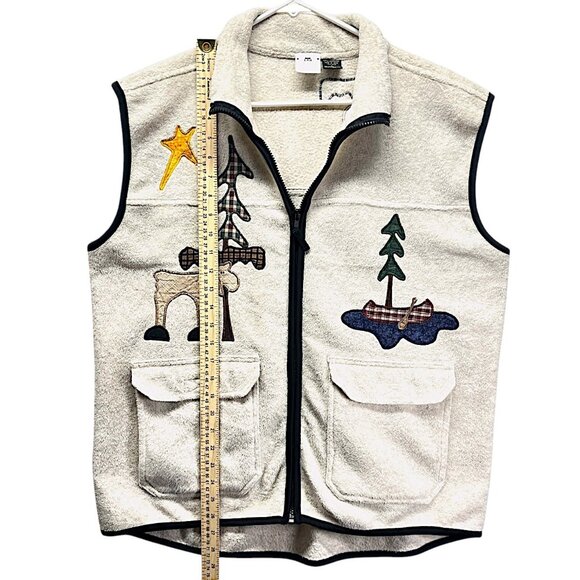 The Briar patch Country Apparel large Cream Fleece Zip Up Embroidery Moose Tree - Picture 11 of 11